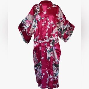 NWOT Peacock Premium Dressing Gown Kimono Robe Weight Lounge Wear Burgundy